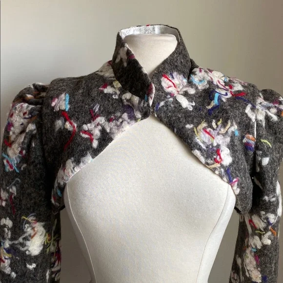 Custom Felted Wool Bolero Womens Sz Small Gray Multicolor Crop Jacket